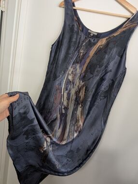 Eric Alexandre Large Silk Dress Watercolor Abstract Neutral Blue Cream European